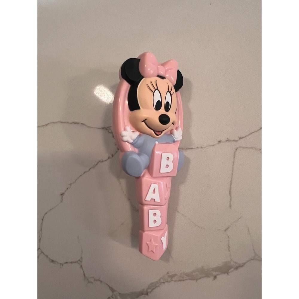 Vintage Disney Avon Minnie Mouse Baby Hair Brush Pink Alphabet Block Collectible